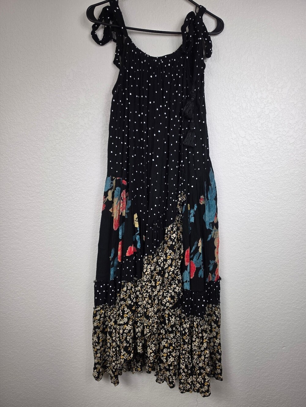 Free People XS Black Floral Polka Dot Dress